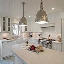 Marble Counters White Brick Tile Backsplash Kitchen Island Farm Sink Farmhouse Sink Apron Sink White Brick Backsplash Kitchen Restoration L Shaped Kitchen