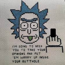 This pattern is designed with double knitted yarn, a size 4mm hook, and using dc. Morty Opinions Quote Cross Stitch Subversive Cross Stitch Patterns Cross Stitch Quotes Cross Stitch