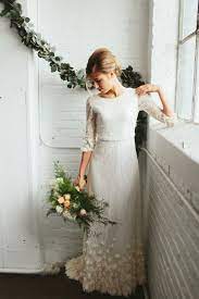 Lace Boho Wedding Dress With Sleeves Open Back And Beautiful Skirt Detailing Boho Wedding Dress Lace Wedding Dresses Lace Winter Wedding Dress