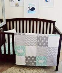Nautical Whale Nursery Bedding Crib Set Mint Grey Gray And White Patchwork Blanket Quilt Featuring Whales Baby Boy Room Themes Grey Crib Bedding Baby Boy Rooms