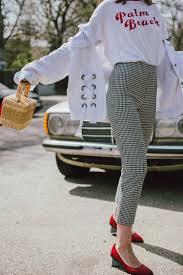 Black And White Checkered Pants Outfit Ideas The Best Spring Basics Gingham Trousers Graphic T Shirts Couturezilla Red Trousers Outfit Checkered Outfit Checked Trousers Outfit