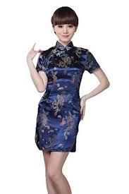 Jtc Dragon Phoenix Brocade Chinese Mini Dress Women S Qipao Cheongsam Xl Bust 37 Waist 31 Hip 39 Blue Ladies Mini Dresses Qipao Dress Dresses