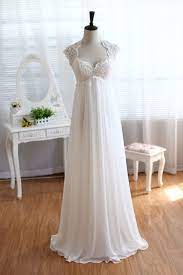 Lace Chiffon Wedding Dress Keyhole Back Empire Waist Maternity Dress With Cap Sleeves Wedding Dress Cap Sleeves Empire Wedding Dress Pregnant Wedding Dress