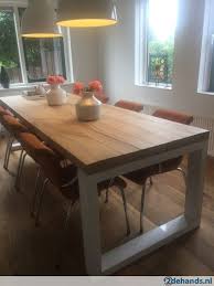 industriele tafel grote robuuste eettafel rvs eiken balken table salon table a manger table