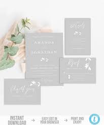 Wedding Invitation Set Template Printable Grey Wedding Etsy Grey Wedding Invitations Wedding Invitation Kits Wedding Invitation Sets