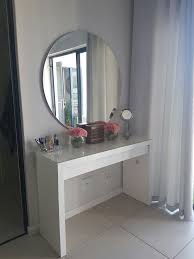Are you looking for an affordable dressing table for your bedroom? Ikea Malm Dresser With Frameless Round Mirror Malm Vanity Ikea Malm Dresser Bedroom Vanity