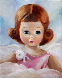 PRINT of Original Oil Painting Retro Vintage Doll Collection Painting  Series "little Ballerina" Nostalgic Mary Sparrow