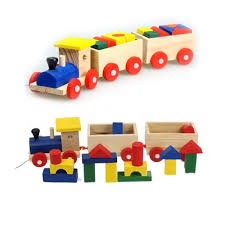 Three Section Pull Along Train With Building Blocks Children Baby Educational Wooden Toys Educational Baby Toys Wooden Toys Baby Developmental Toys