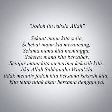 Namun begitu.kita mampu berdoa,berusaha,berikhtiar dan bertawakkal agar mendapat jodoh yang kita impikan. Jodoh Tetap Menjadi Rahsia Allah Jodoh Itu Rahsia Allah Facebook