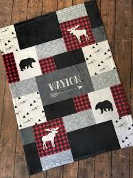 Black And White Personalized Baby Blanket Personalized Baby Blanket Quilt Red And Black Buffalo Plaid Woodland Lumber Jack Little Man Little Bear Moose Baby Dear Fleece Personalized Quilt Personalized Baby Blankets Buffalo Plaid Baby Blanket