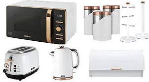 Two of the most essential small kitchen appliances in your home. Rose Gold White Tower Kitchen Set Of 9 Linear Bread Bin 3 Canisters Towel Pole 6 Mug Tree Set Digital 20l Microwave 1 7l Jug Bottega Kettle 2 Slice Toaster