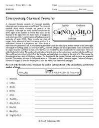 Interpreting Chemical Formulas Worksheet For 10th Higher Ed Lesson Planet