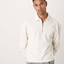 ASOS DESIGN boxy relaxed quarter zip sweatshirt with collar ...