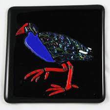 Fused Glass Tile Classic Nz Pukeko Can Be Framed Or Hung As Part Of A Set Of Native Nz Birds Neil Craik Fused Glass Glass Tile Glass Art