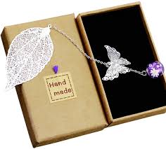 Download Toirxarn Metal Leaf Bookmark With 3d Butterfly And Glass Beads Pendant Ideal Gift For Reader Woman And Kids Silver Leaf Purple Ball Amazon Ca Office Products