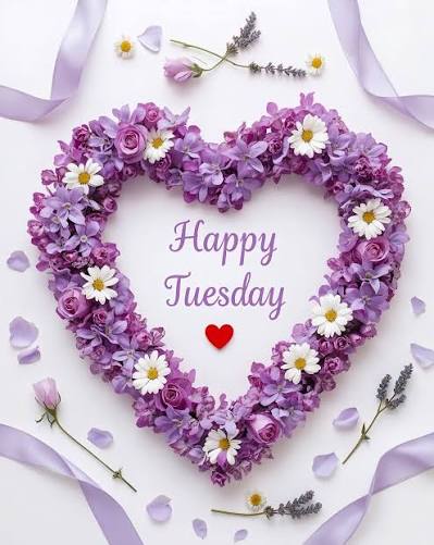 Happy Tuesday! May your day blossom with beautiful moments and good vibes. Sending love from this gorgeous purple floral heart! ​ ​Welcome the new day with a smile! 😊 This stunning arrangement