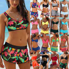 Womens Sports Bikini Set With Boy Shorts Swimwear Swimsuit Beach Bathing Tankini Fashion Clothing Sh Boyshort Bikini Boy Shorts Swimsuit Boy Shorts Swimwear