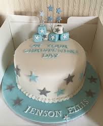 Boys Simple Single Tier Christening Cake Blue Silver Stars Christening Cake Boy Simple Baby Boy Christening Cake Christening Cake