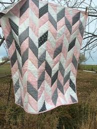 Peach and gray floral baby quilt pattern. Nursery Baby Quilt Herringbone Pink Gray And White Hand Quilted Baby Quilts Easy Baby Quilts Baby Girl Quilts