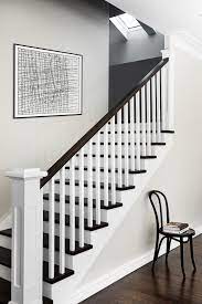 Black White Contrasting Staircase Stained Handrail Blackbutt Treads Newel March Twice Interiors White Staircase Black Painted Stairs Black And White Stairs