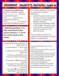 Had better is most commonly used to make recommendations. Should Ought To Had Better Worksheet