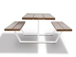 Iroko Picnic Table With Integrated Benches Cassecroute Iroko By Cassecroute Design Wim Segers Ronald Mattele Steel Furniture Design Furniture Table