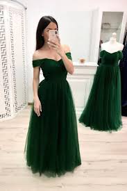 Off The Shoulder Hunter Green Tulle Bridesmaid Dresses Hunter Green Bridesmaid Dress Bridesmaid Dresses Fall Bridesmaid Dresses