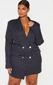 Plus Black Pinstripe Gold Button Blazer Dress Blazer Dress Pinstripe Pinstriping Designs