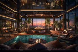 un VIP salón zona conjunto arriba cerca el piscina. generativo ai 30592565  Foto de stock en Vecteezy