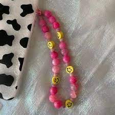 Smiley Phone Chain Beaded Phone Charm 90s Accessories Phone Etsy In 2021 Bead Charms Diy Phone Charm Beaded