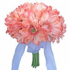 Gerbera daisies are bright and cheerful flowers with an irresistible charm.symbolic of innocence, purity, and cheerfulness, a handful of gerbera daisies creates an instant centerpiece or bouquet, but they really shine when paired with other flowers for added texture and height gerbera daisies are the. Peach Coral Gerbera Daisy Bridal Bouquet Artificial Wedding Flowers Silk Wedding Bouquets Centerpieces Decorations 18 Stems Thebridesbouquet Com