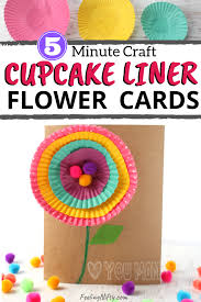 Use the floral stem to poke a small hole through the center of a liner. Easy To Make Diy Cupcake Liner Flower Card Craft Kids Teens And Adults Craft