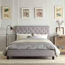 Queen platform bed frame with 4 drawers storage and headboard, square stitched button tufted upholstered mattress foundation with wood slat support, no box spring needed, dark grey $68.88 $ 68. Queen Size Gray Linen Upholstered Platform Bed With Button Tufted Headboard Fastfurnishings Com