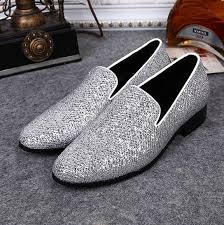 Chaussure homme pour mariage basket : Oxfords Mocassins Argentes A Enfiler Pour Homme Chaussures De Mariage Decontractees A Paillettes Aliexpress