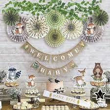 See more ideas about animal baby shower, zoo animal baby shower, baby shower. Buy Yara Woodland Baby Shower Decorations Boy Girl Gender Neutral Forest Animal Decor For Showers Birthdays Party Supplies Kit With Rustic Burlap Welcome Baby Banner Creature Cut Outs