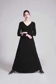 Maxi Dress Black Dress A Line Loose Fit Long Sleeve Dress V Neck Maxi Boho Dress Cotton Dress Bla Maxi Jersey Dress Cotton Jersey Dress Boho Maxi Dress