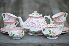 Tea Set Personalized For Little Girls Child 39 S Sized Tea Set Handpainted Custom Personalized Girls Tea Set Girls Tea Party Kids Tea Set