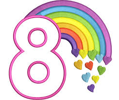 Cute Rainbow Birthday Number 8 EIGHT machine embroidery applique designs  size 4, 5, 6 and 7 inches, rainbow baby birthday number 8