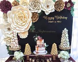 Flower Birthday Cake Table Decoration At Home 12 Pcs Paper Flower Backdrop Custom Colors All Flowers In Image 1 Dessert Table Home Decor Baby Kardashian Shower Roses With Images Birthday Decorations Birthday Parties Party Decorations