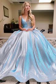 A Line V Neck Blue Glitter Prom Dress In 2020 Pretty Prom Dresses Cute Prom Dresses Glitter Prom Dresses