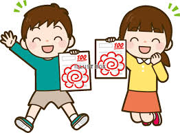 無料イラスト テストで100点を取って喜ぶ子供