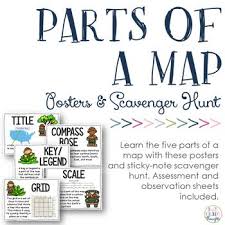 Parts Of A Map Posters Sticky Note Scavenger Hunt Map Skills Social Studies Maps 3rd Grade Social Studies
