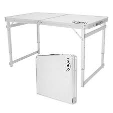 Vingli 4 Foot Folding Table With Adjustable Height In 2020 Camping Table Cool Tents Folding Table