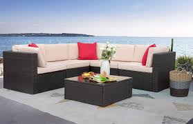 Best reviews guide analyzes and compares all sectional couches of 2021. Amazon Com Homall 6 Pieces Furniture Outdoor Sectional Sofa All Weather Pe Rattan Patio Conversation Set Manual Wicker Couch With Cushions And Glass Table Beige Furniture Decor