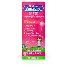 Childrens Benadryl Childrens Dye Free Allergy Liquid Bubble Gum Bubble Gum Flavored