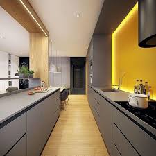 Modern Kitchen Given Some Color Using Yellow Accent Lighting Kitchen Design Kitchen Design Small Kitchen Decor Apartment