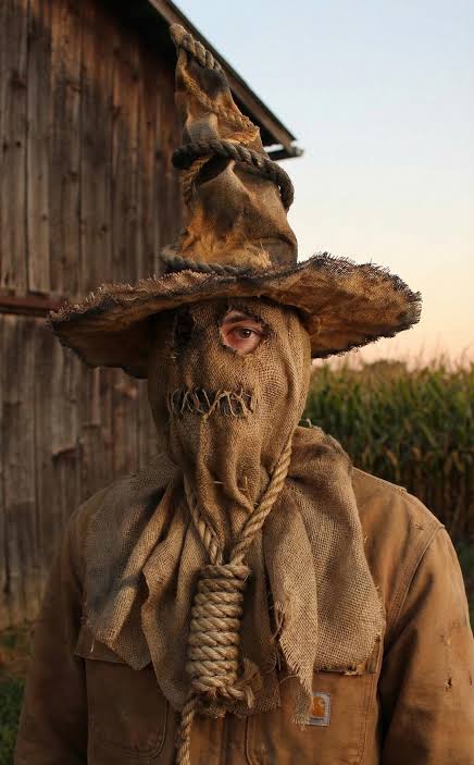 Handmade Jute Scarecrow Mask and Hat, Airbrushed Halloween Costume