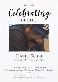 Very sad to report the passing of David Soto. Here is his memorial service  information.