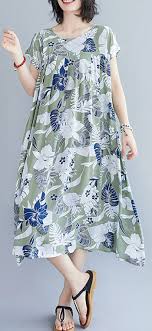 Organic Green Print Clothes O Neck Pockets Cotton Summer Dresses Velvet Dress Designs Cotton Dress Summer Summer Dresses
