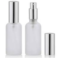 50ml Frosted Euro Glass Bottle w/ Shiny Silver Fine Mist Sprayer - 2 pack